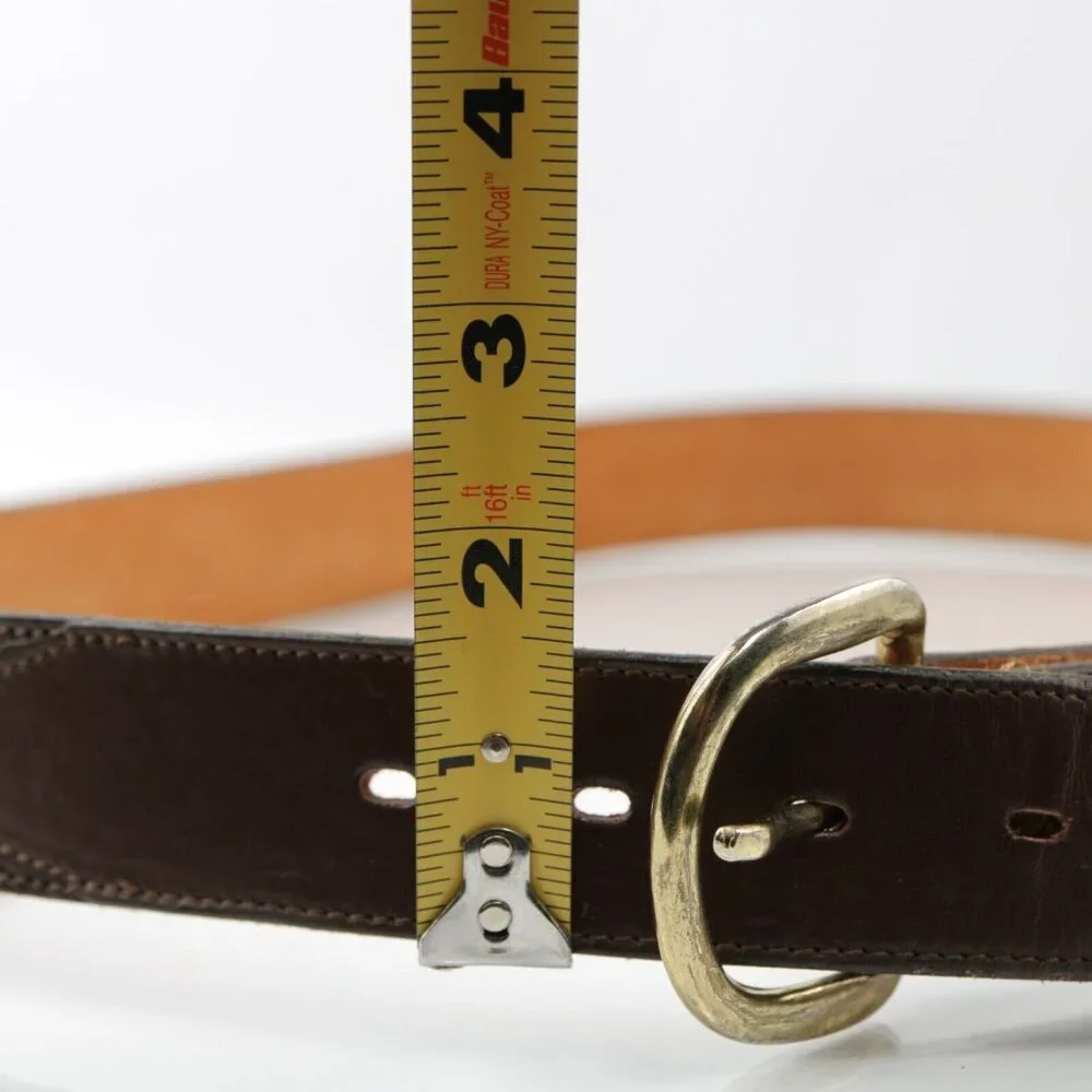 DunDee Mens Belt Size 42 Western Brown Leather Gold Tone Prong D-Ring Buckle